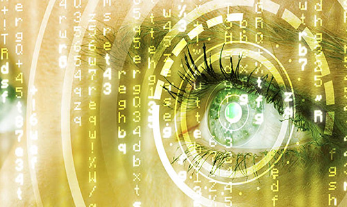 An eye examining virtual data